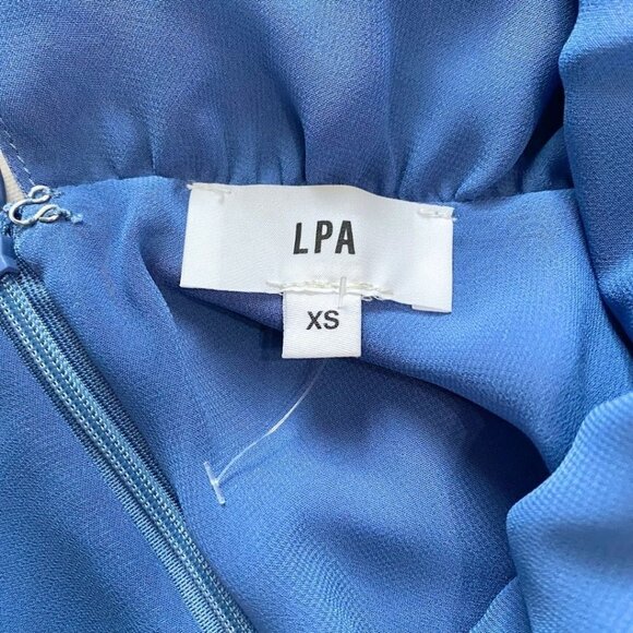 LPA 100% SILK MUTED BLUE OPEN BACK LONG SLEEVE TIE CUFF MINI CHIFFON DRESS - XS - Picture 5 of 9